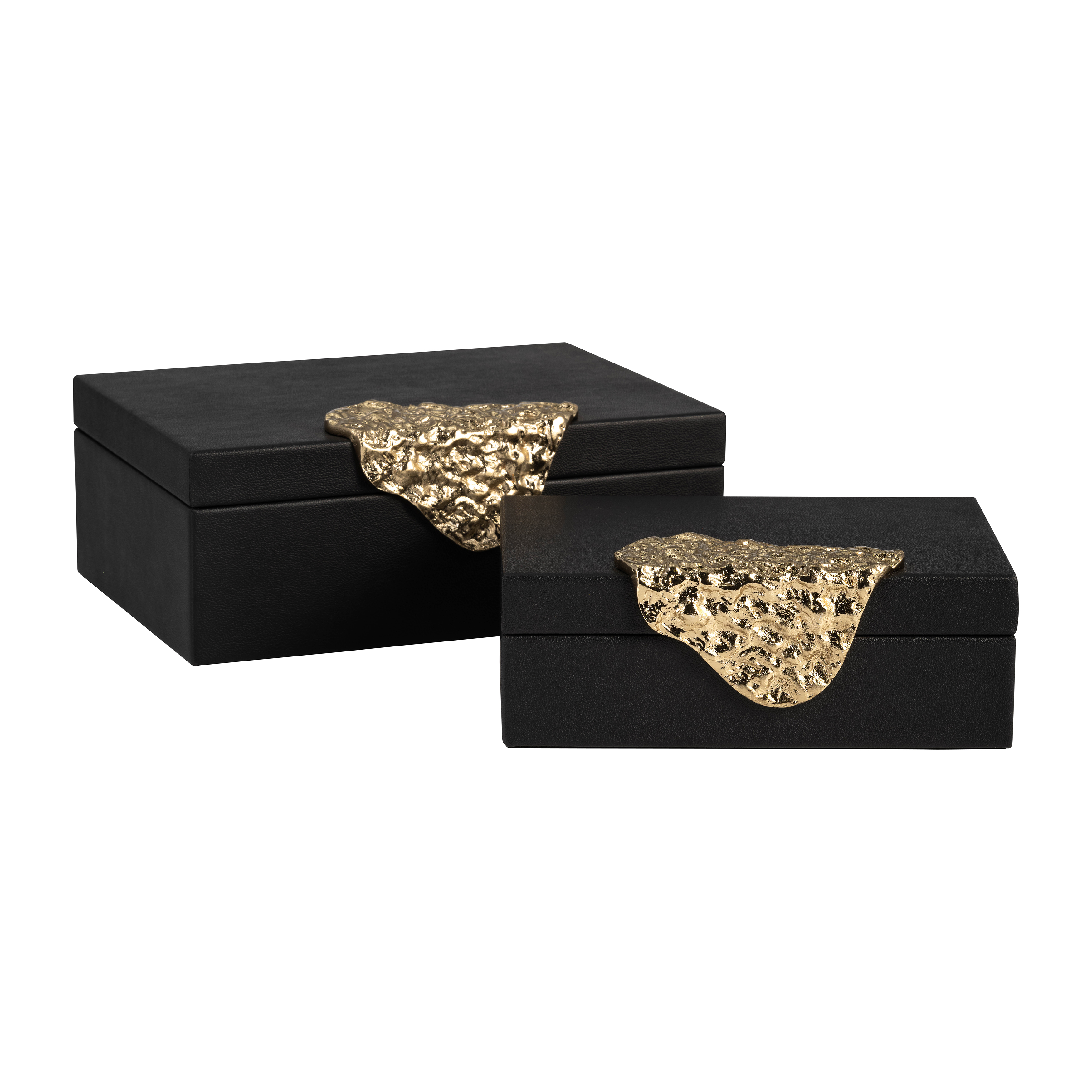 Sagebrook - 11" Leather Box with Antique Grain (Set Of 2) in Black/Gold