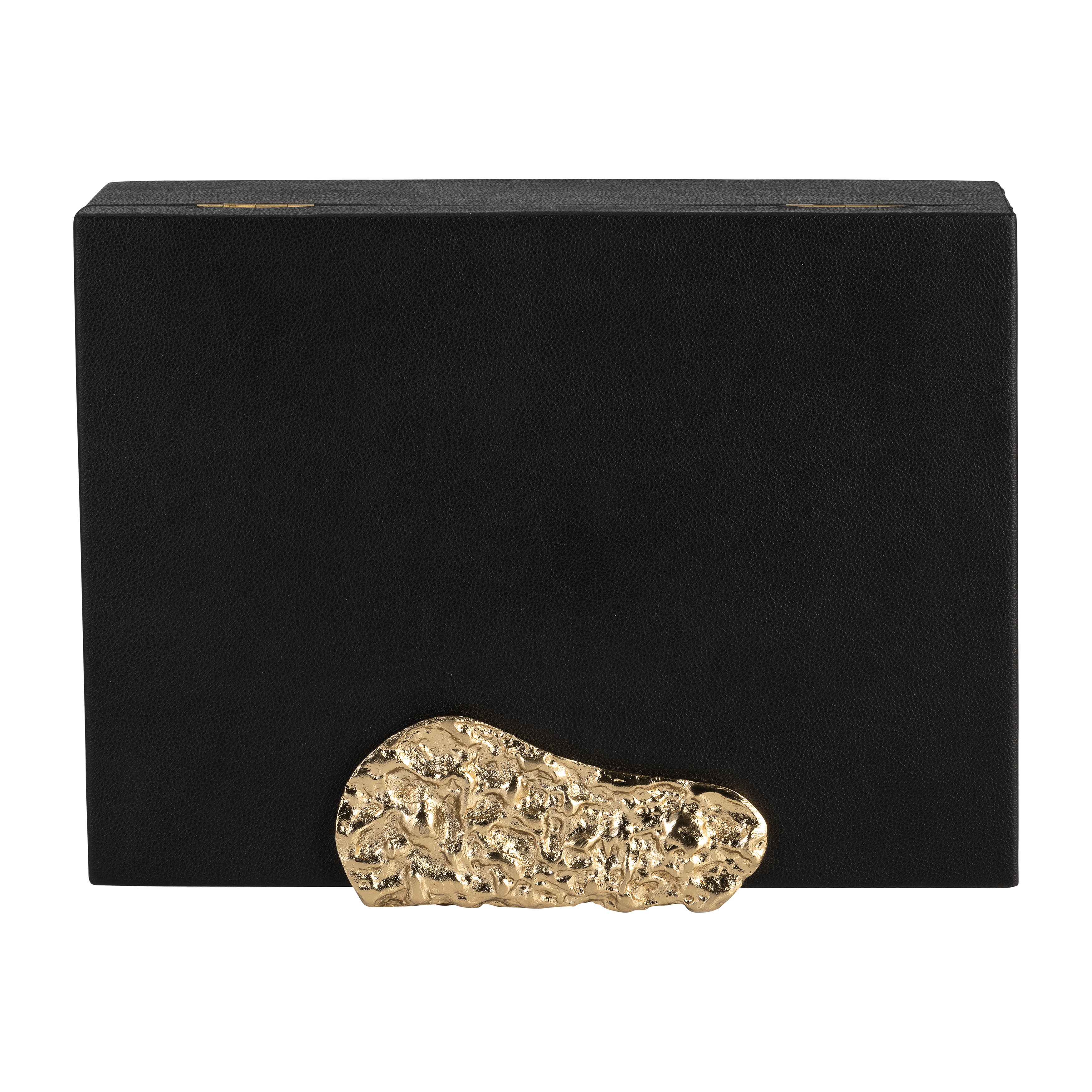 Sagebrook - 11" Leather Box with Antique Grain (Set Of 2) in Black/Gold