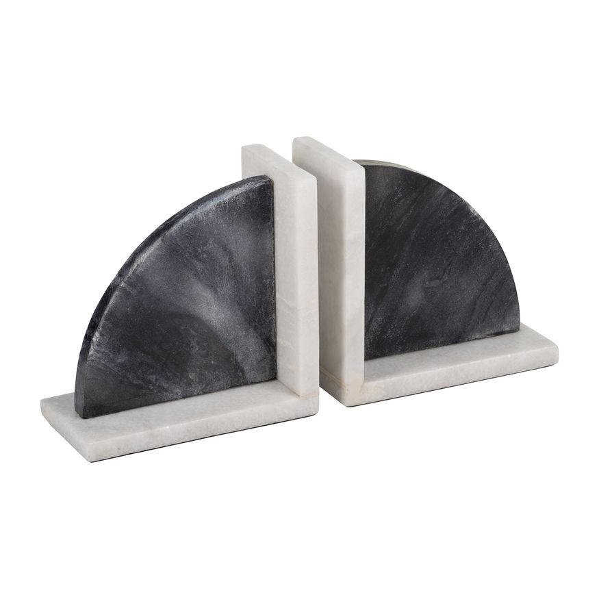 Sagebrook - 6" Rounded Bookends Marble (Set Of 2) in Black/White