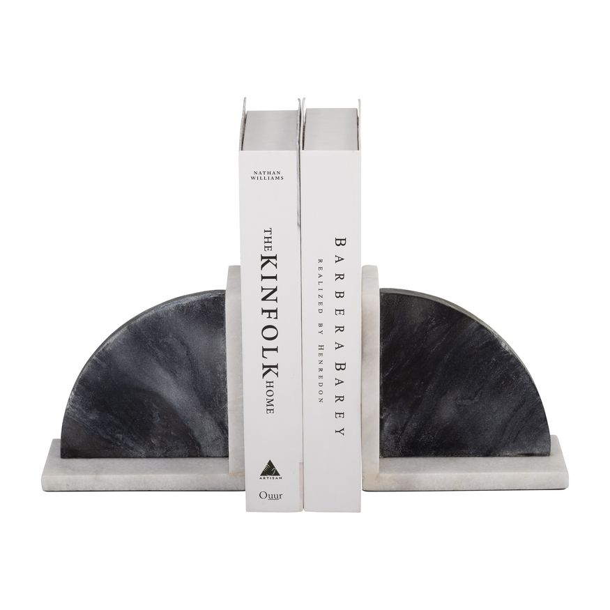 Sagebrook - 6" Rounded Bookends Marble (Set Of 2) in Black/White