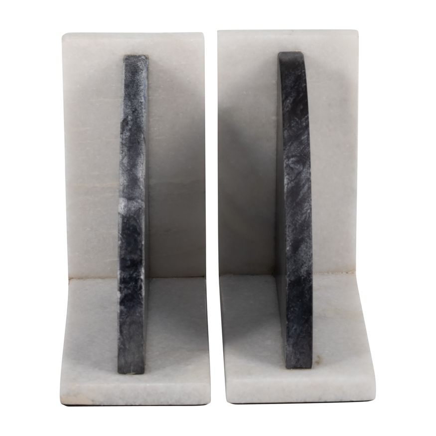 Sagebrook - 6" Rounded Bookends Marble (Set Of 2) in Black/White