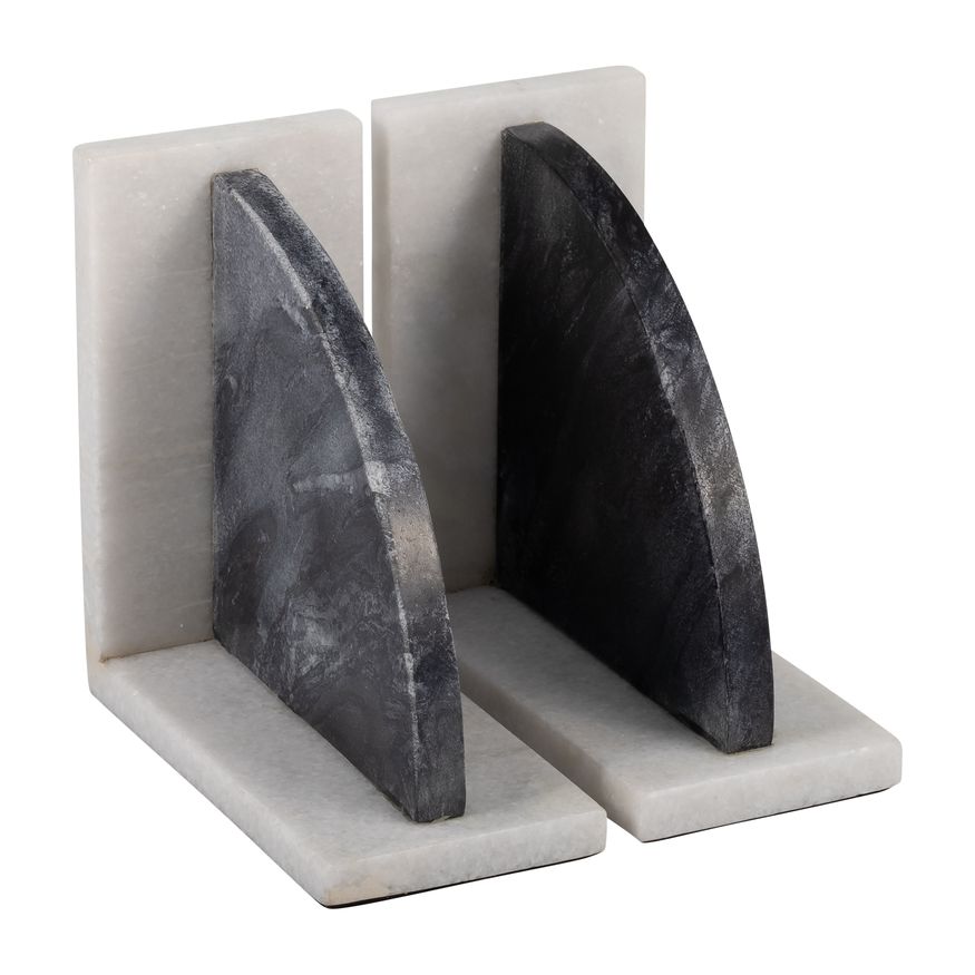 Sagebrook - 6" Rounded Bookends Marble (Set Of 2) in Black/White