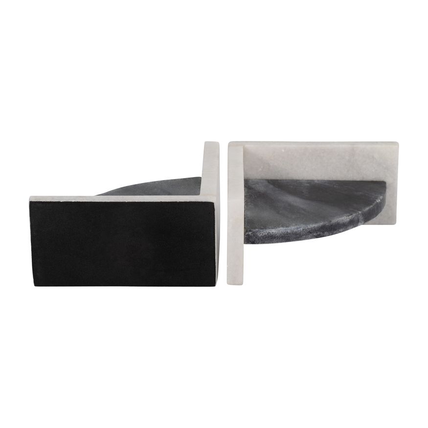 Sagebrook - 6" Rounded Bookends Marble (Set Of 2) in Black/White