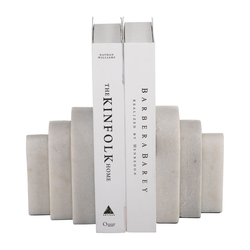 Sagebrook - 6" Marble Layered Arches Bookends (Set Of 2) in White