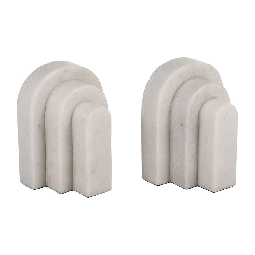 Sagebrook - 6" Marble Layered Arches Bookends (Set Of 2) in White