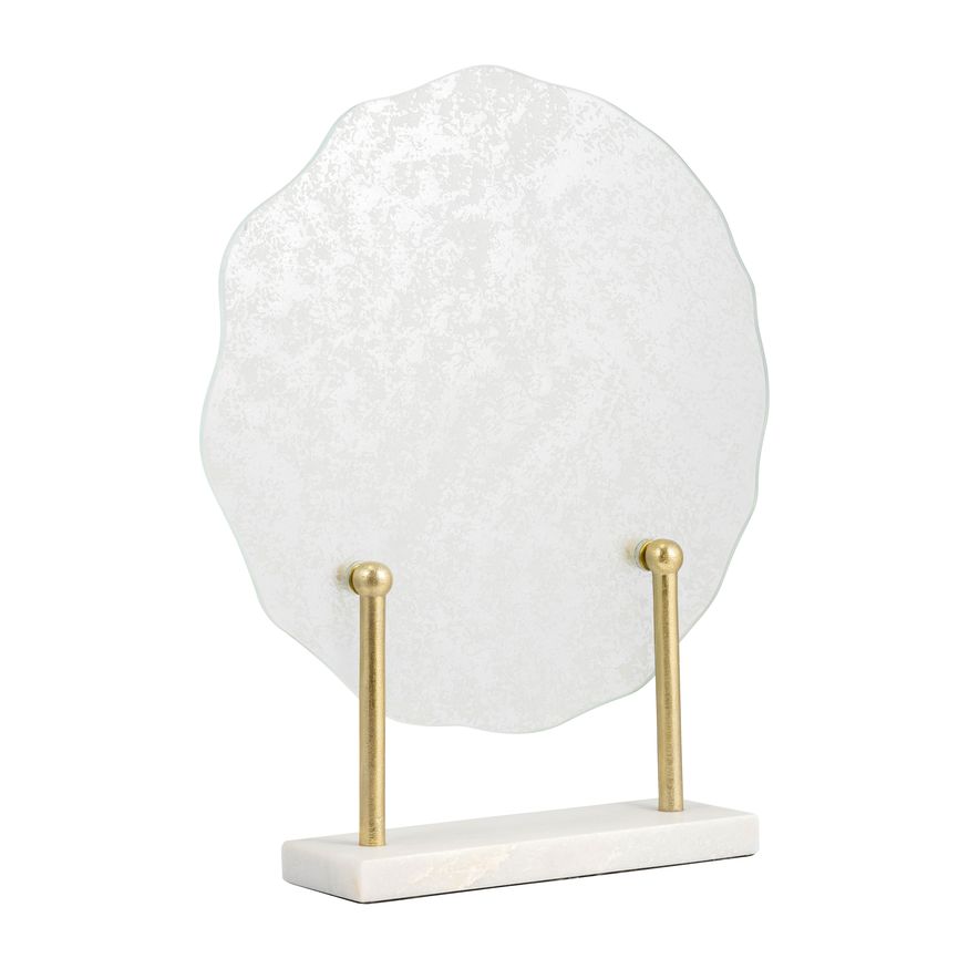 Sagebrook - 21" Metal Speckled Glass Disc On Marble Stand in White