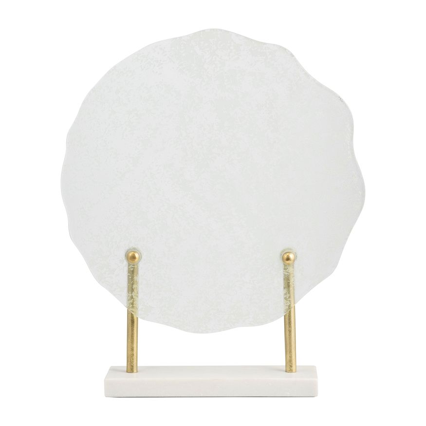 Sagebrook - 21" Metal Speckled Glass Disc On Marble Stand in White