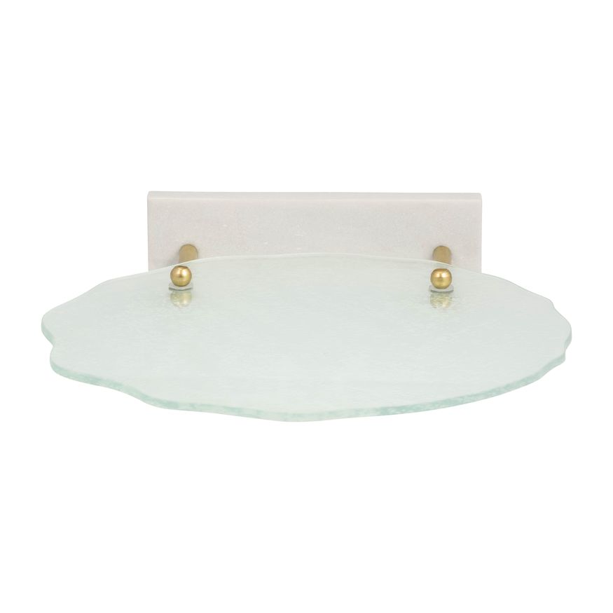 Sagebrook - 21" Metal Speckled Glass Disc On Marble Stand in White