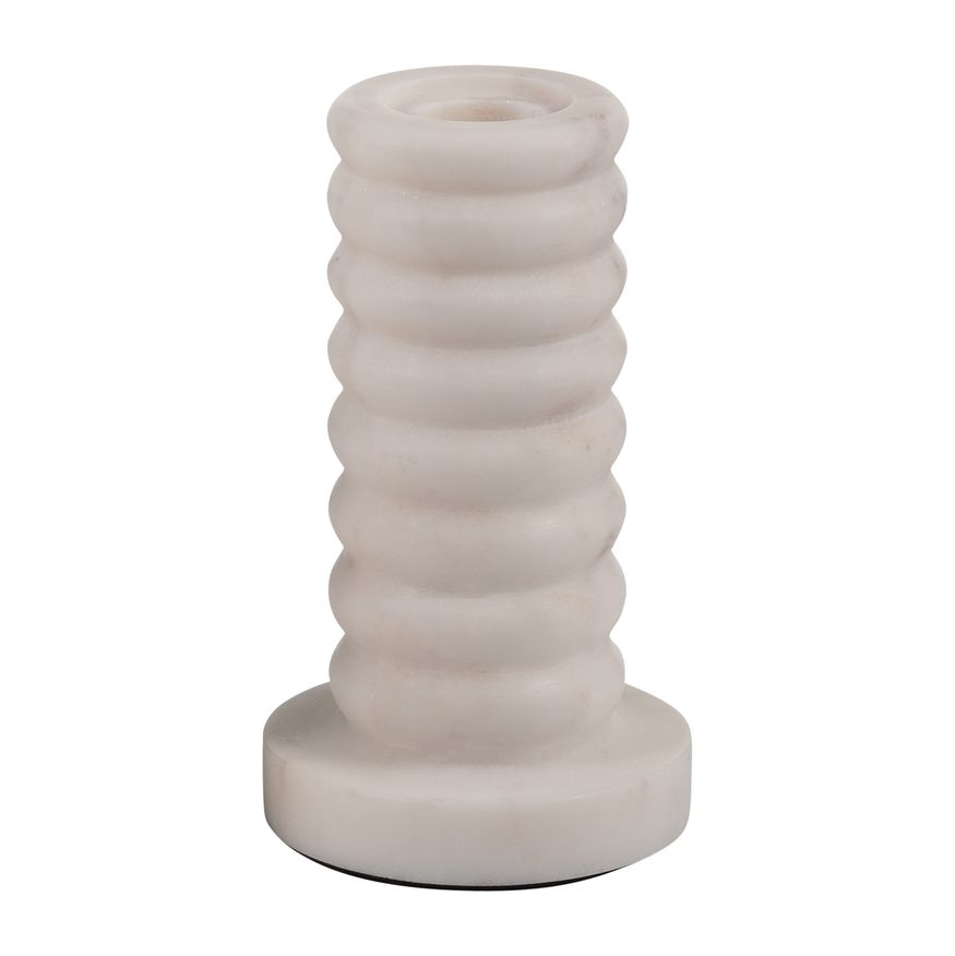 Sagebrook 5" Marble Ribbed Taper Candle Holder - White