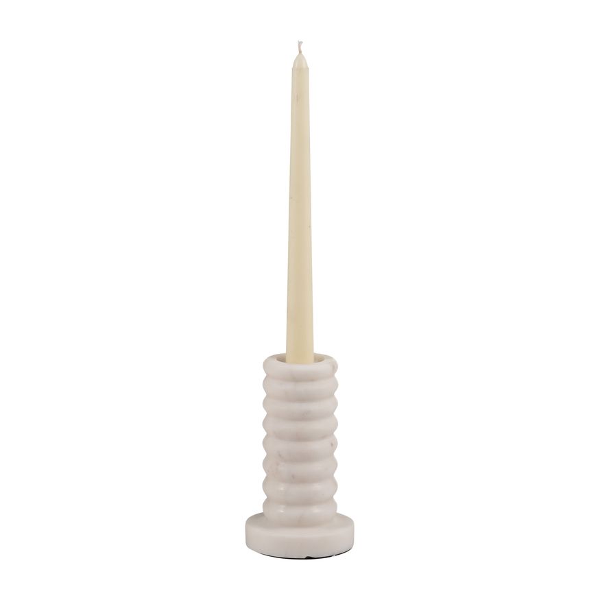 Sagebrook 5" Marble Ribbed Taper Candle Holder - White