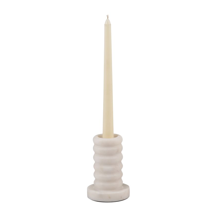 Sagebrook 4" Marble Ribbed Taper Candle Holder - White