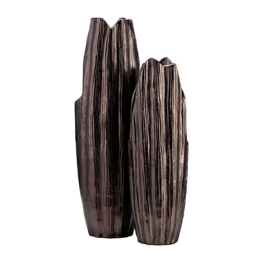 Sagebrook 24" Metal Abstract Ridged Vase - Black Nickel