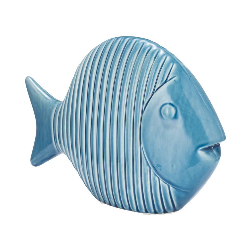 Sagebrook 12" Ceramic V Striped Fish - Blue