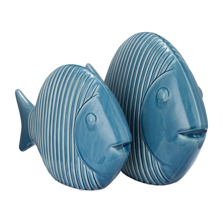 Sagebrook 12" Ceramic V Striped Fish - Blue