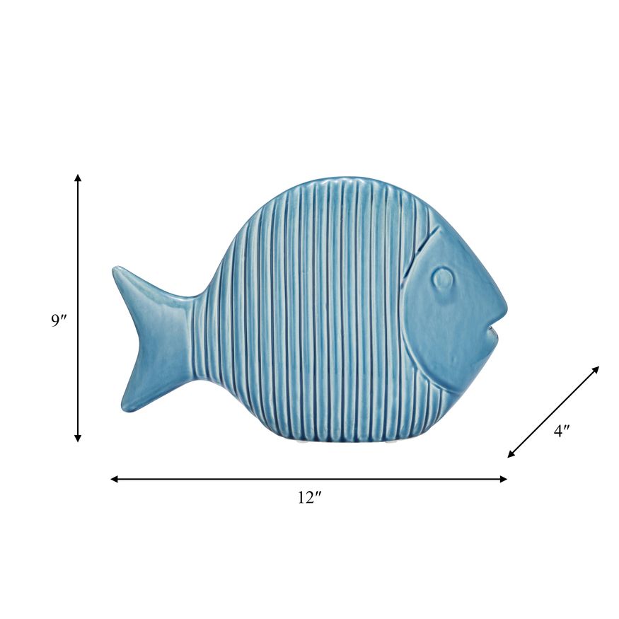 Sagebrook 12" Ceramic V Striped Fish - Blue