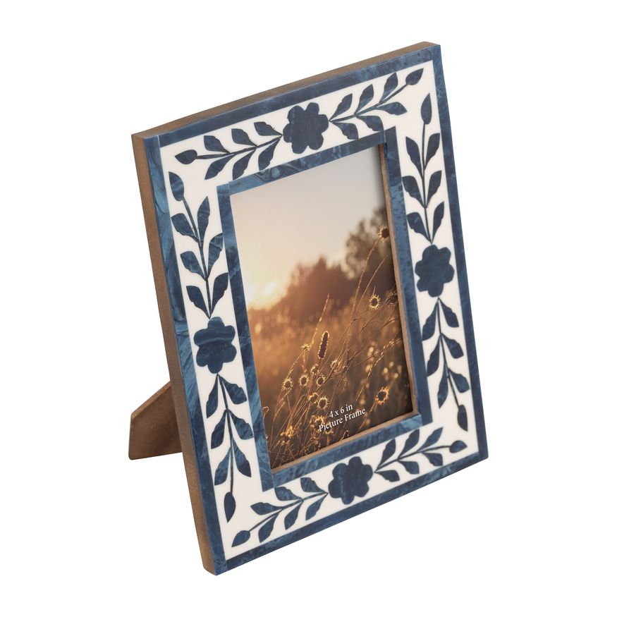 Sagebrook - 4"x6" Resin Blue Petals Photo Frame in White/Blue