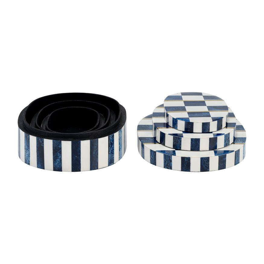 Sagebrook - 6"/7"/9" Resin Checkered Pattern Oval Boxes (Set Of 3) in White/Blue