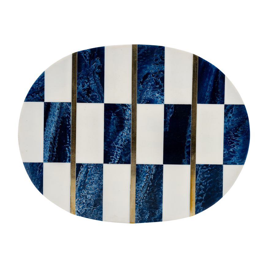 Sagebrook - 6"/7"/9" Resin Checkered Pattern Oval Boxes (Set Of 3) in White/Blue