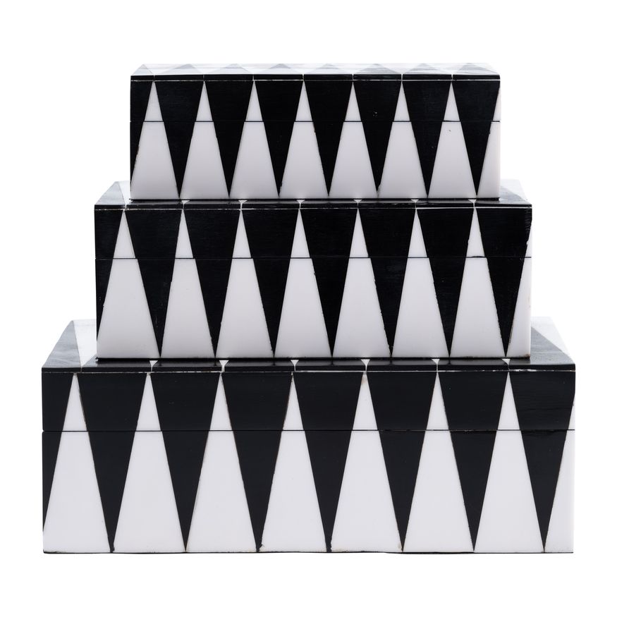 Sagebrook - 6"/7"/9" Resin Sharp Lines Rec Boxes (Set Of 3) in Black/White