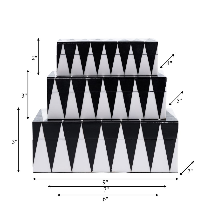 Sagebrook - 6"/7"/9" Resin Sharp Lines Rec Boxes (Set Of 3) in Black/White