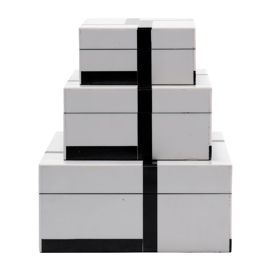 Sagebrook - 6"/7"/9" Resin Bold Lines Design Rec Boxes (Set Of 3) in Black/White