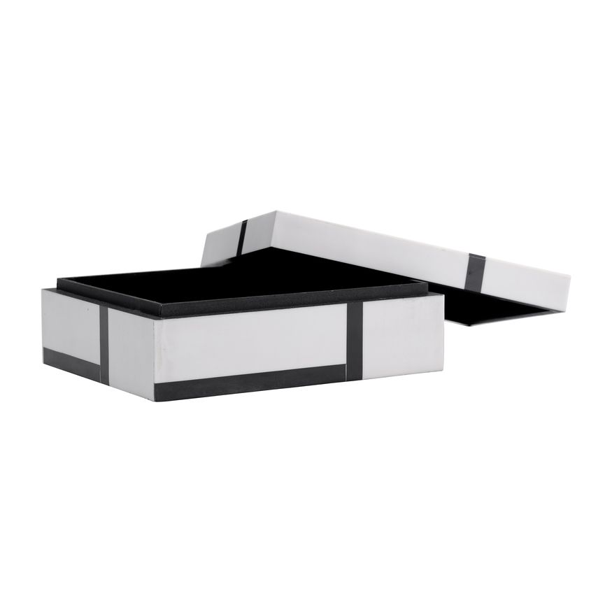 Sagebrook - 6"/7"/9" Resin Bold Lines Design Rec Boxes (Set Of 3) in Black/White