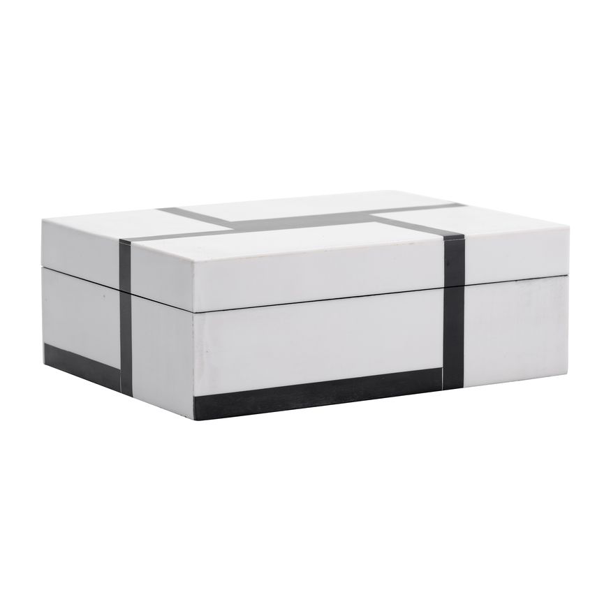 Sagebrook - 6"/7"/9" Resin Bold Lines Design Rec Boxes (Set Of 3) in Black/White