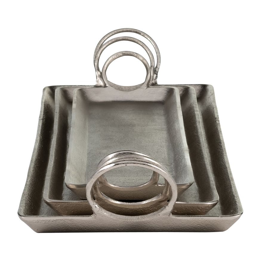 Sagebrook - Metal Casted Trays (Set Of 3) in Metallic