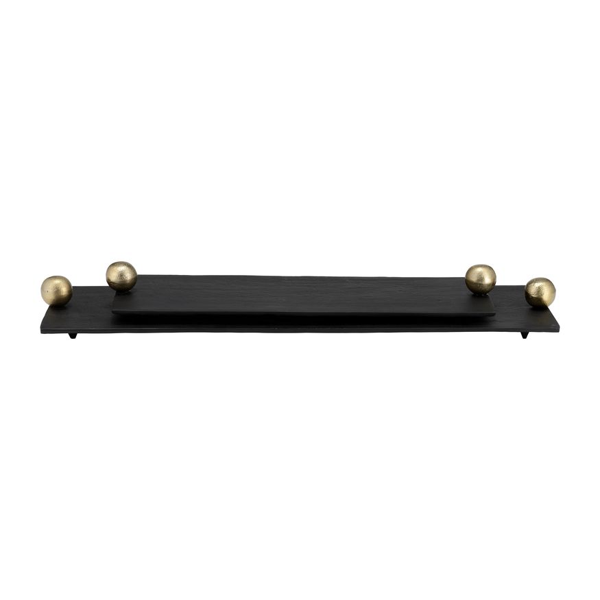 Sagebrook - 24"/18" Metal Flat Tray With Gold Knob Handles (Set Of 2)