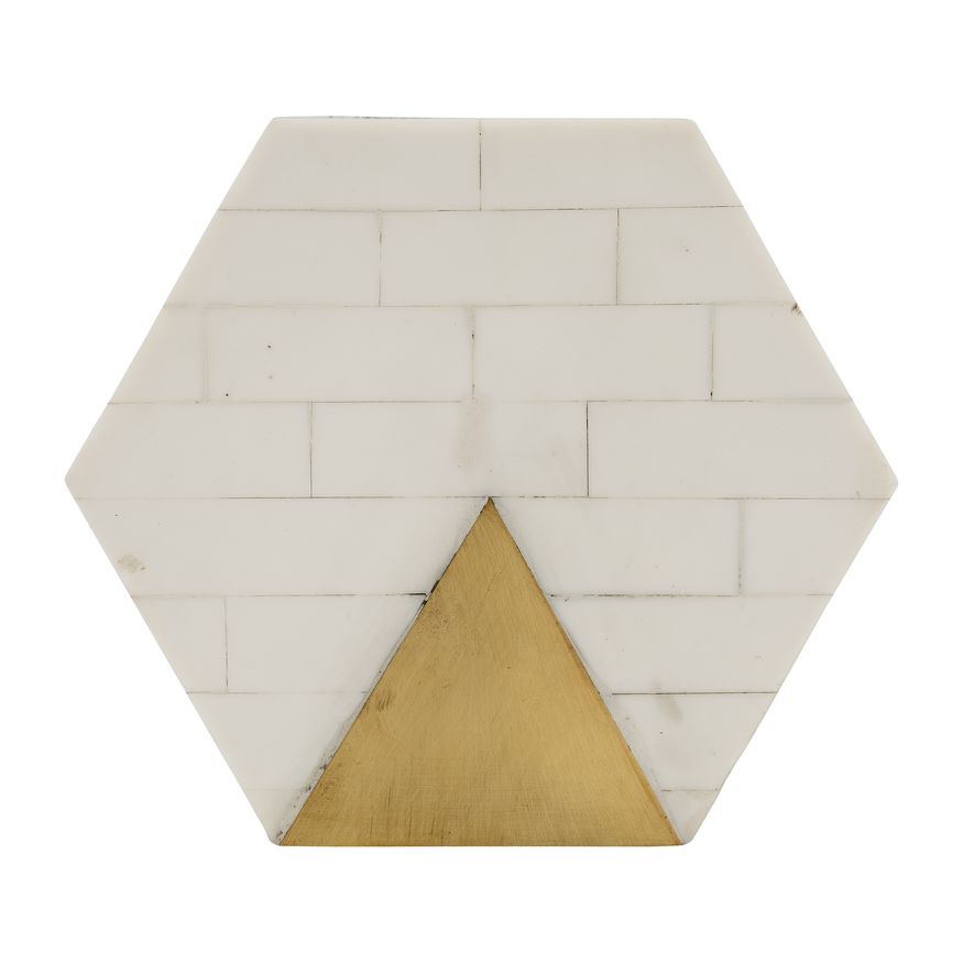 Sagebrook - 5"/7" Resin Hexagon Boxes With Brass Inlay (Set Of 2) in White/Gold