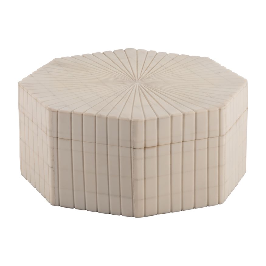 Sagebrook - 6"/8" Resin Hexagon Boxes With Ridge Design (Set Of 2) in Ivory