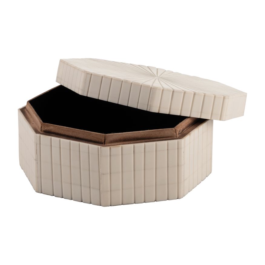 Sagebrook - 6"/8" Resin Hexagon Boxes With Ridge Design (Set Of 2) in Ivory