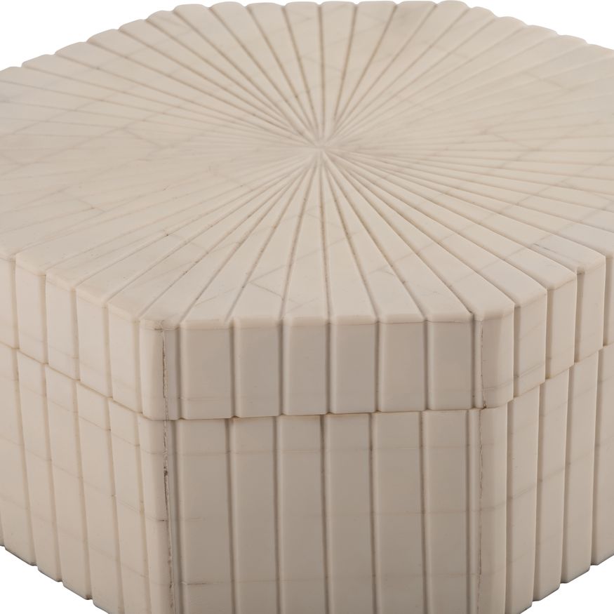 Sagebrook - 6"/8" Resin Hexagon Boxes With Ridge Design (Set Of 2) in Ivory