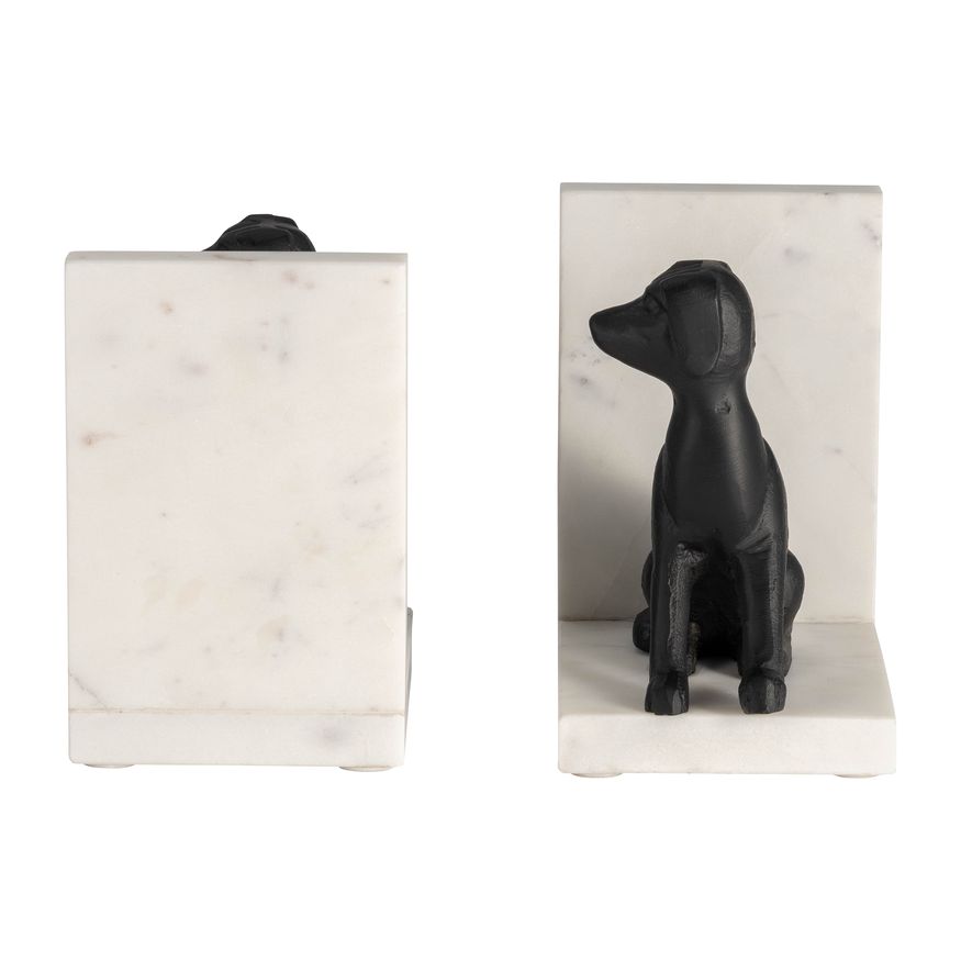 Sagebrook - 4" Metal/Marble Sitting Dog Bookends (Set Of 2) in Black/White