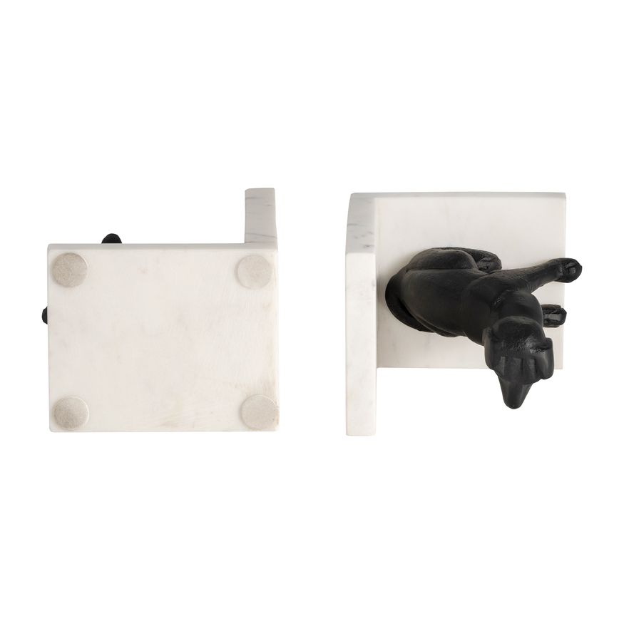 Sagebrook - 4" Metal/Marble Sitting Dog Bookends (Set Of 2) in Black/White