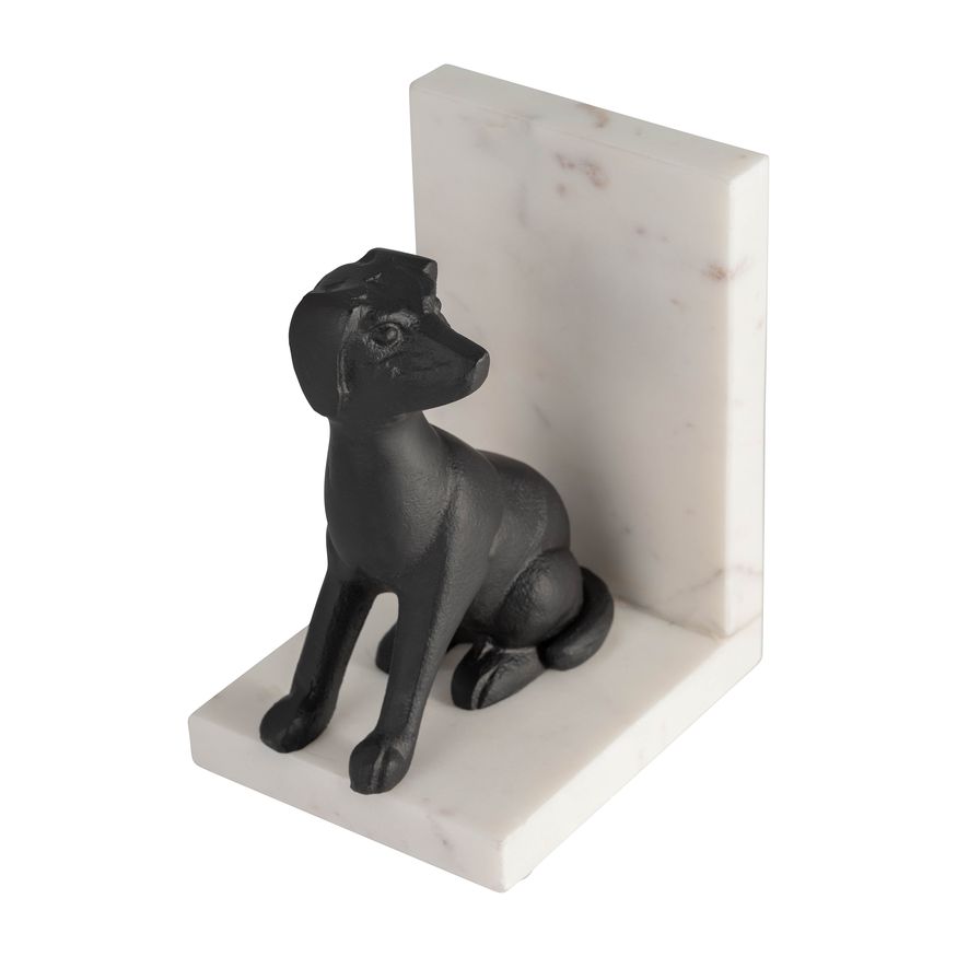 Sagebrook - 4" Metal/Marble Sitting Dog Bookends (Set Of 2) in Black/White