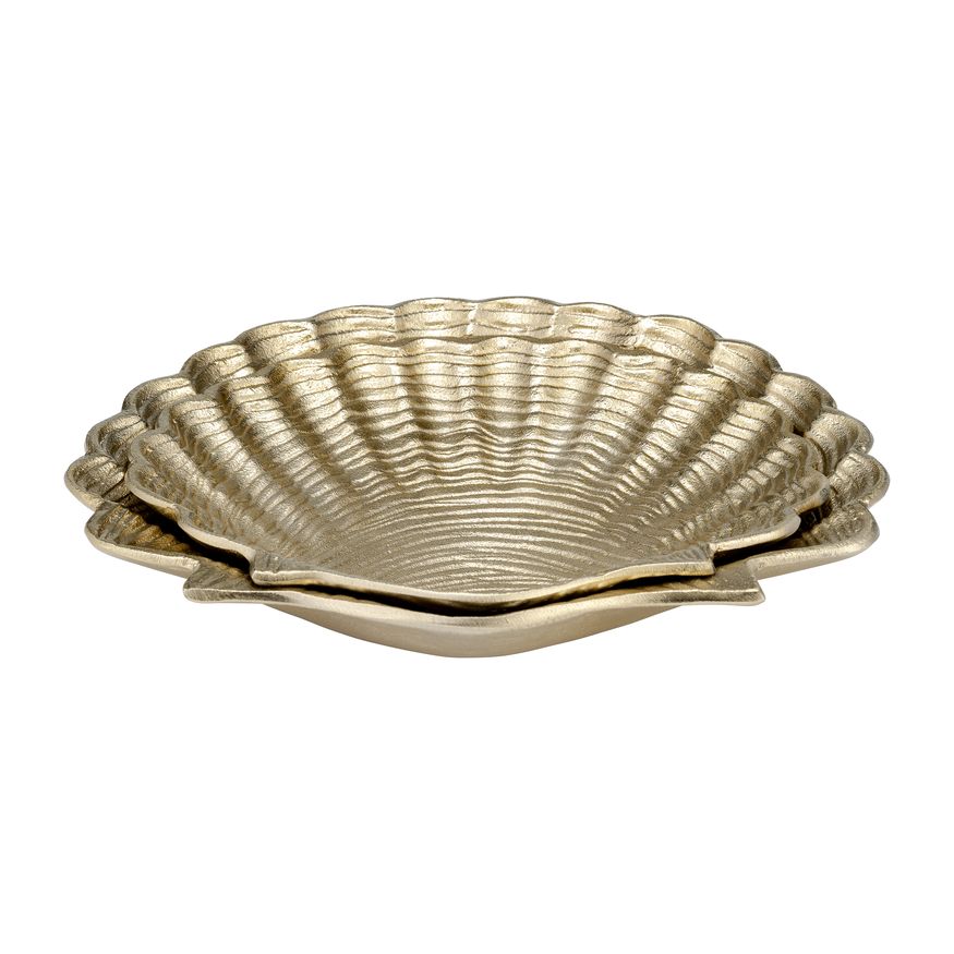 Sagebrook 10"/12" Metal Flat Shell Dish (Set Of 2) - Champagne