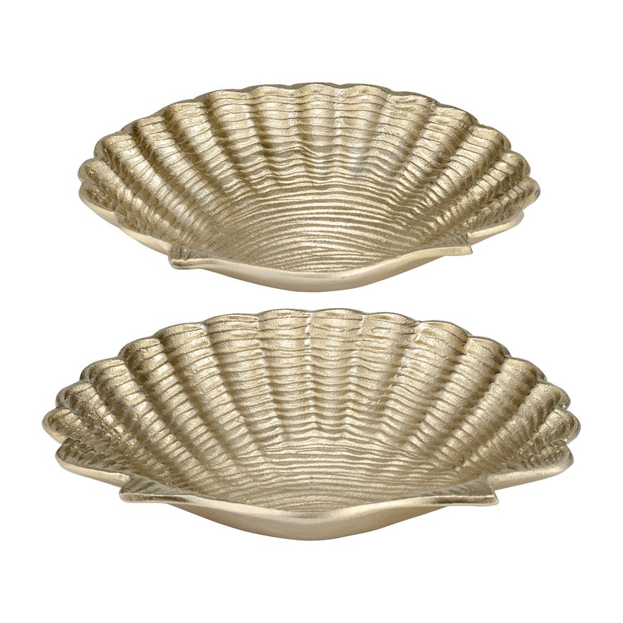 Sagebrook 10"/12" Metal Flat Shell Dish (Set Of 2) - Champagne