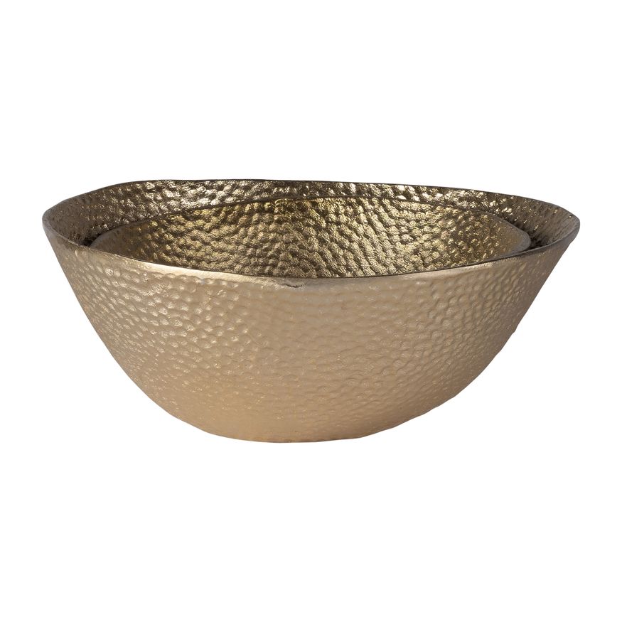 Sagebrook - 11"/13" Metal Round Hammered Bowls (Set Of 2) in Champagne