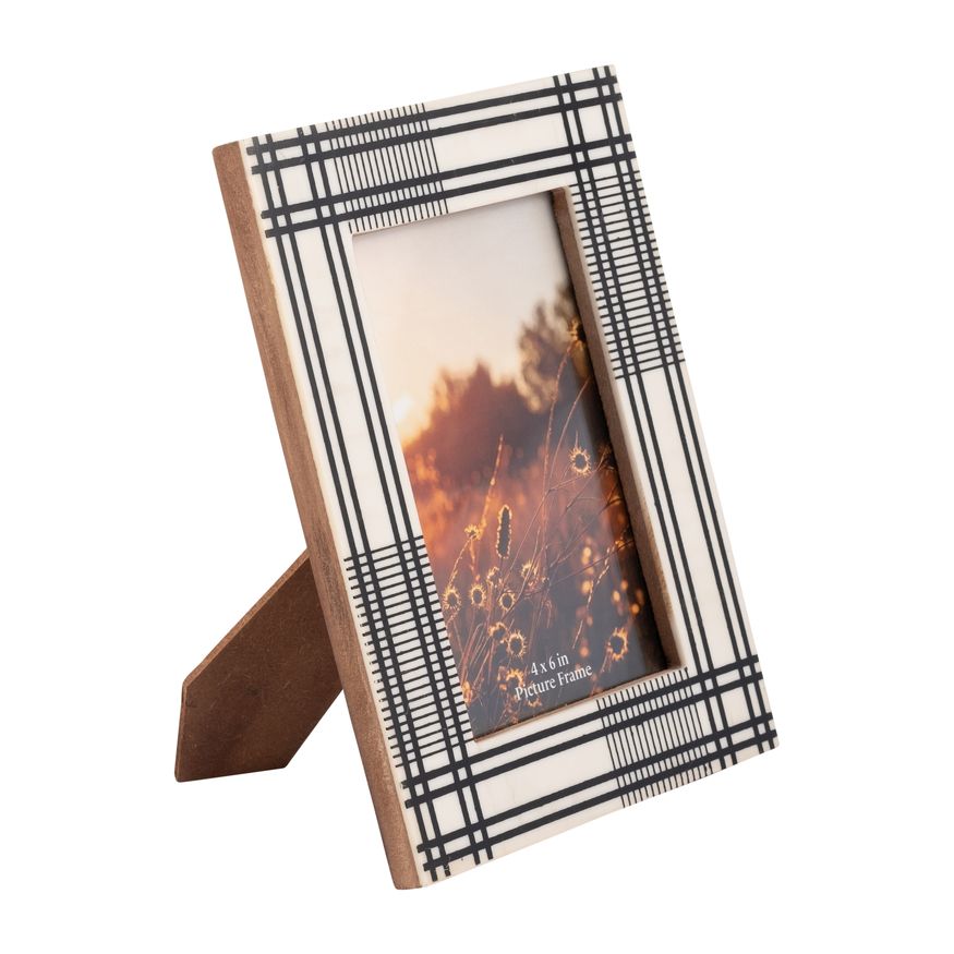 Sagebrook - 4"x6" Resin Plaid Lines Photo Frame in Black/White