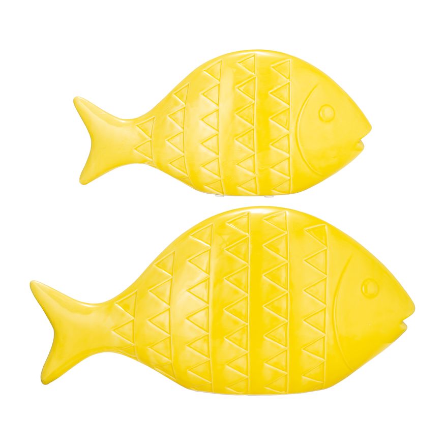 Sagebrook 13" Ceramic Zigzag Scaled Fish - Yellow