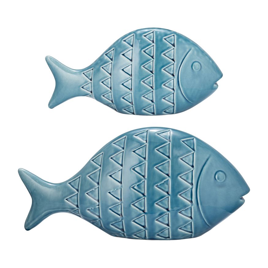 Sagebrook 13" Ceramic Zigzag Scaled Fish - Blue