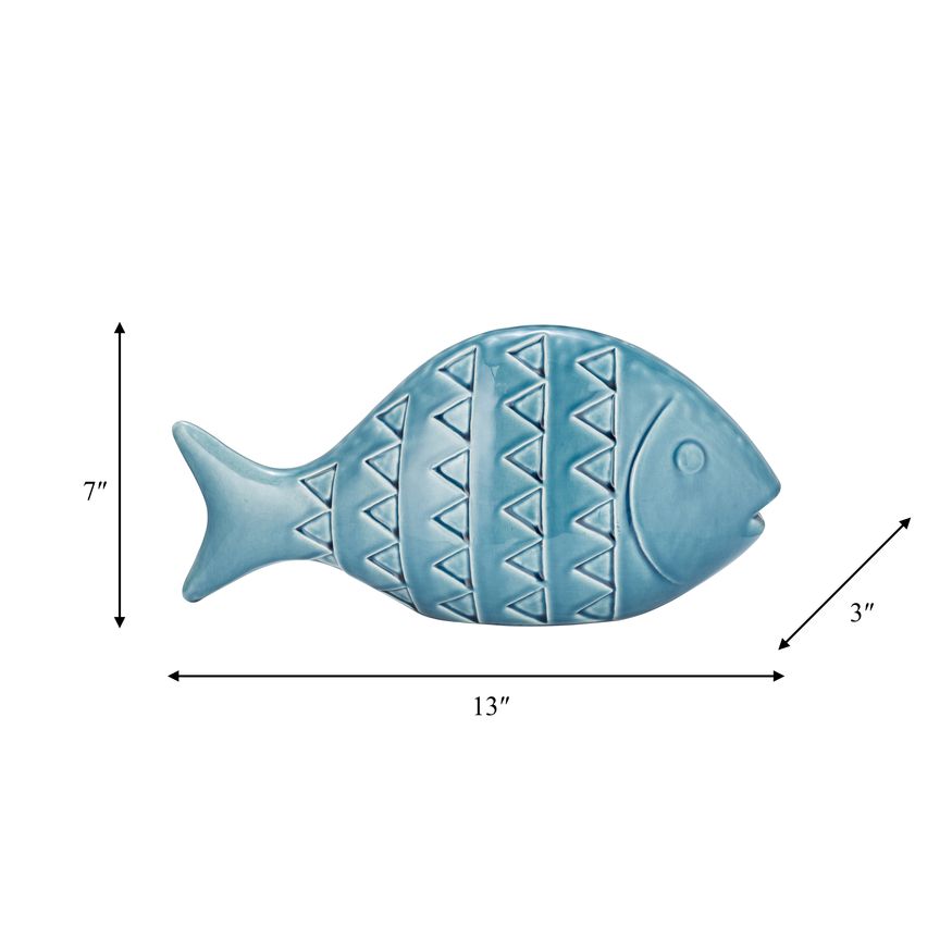 Sagebrook 13" Ceramic Zigzag Scaled Fish - Blue