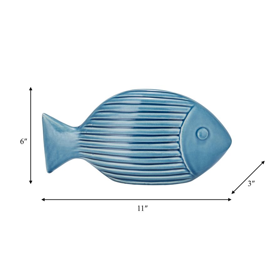 Sagebrook - 11" Ceramic Striped Fish in Blue