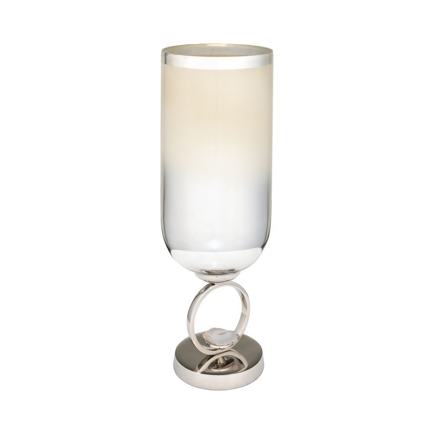 Sagebrook 17" Glass Vase With Metal Base Stone Accent - Pearl