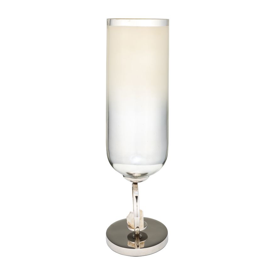 Sagebrook 21" Glass Vase With Metal Base Stone Accent - Pearl