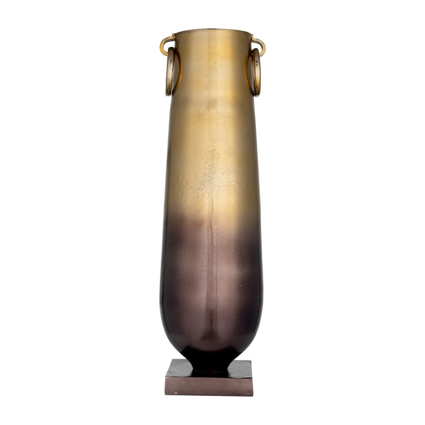 Sagebrook - 17" Glass Vase With Metal Base Stone Accent