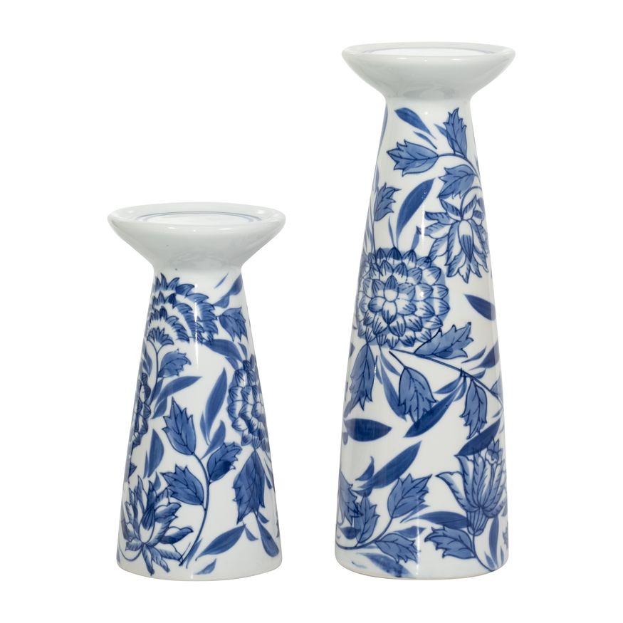 Sagebrook 8" Porcelain Chinoiserie Candle Holder - Blue/White