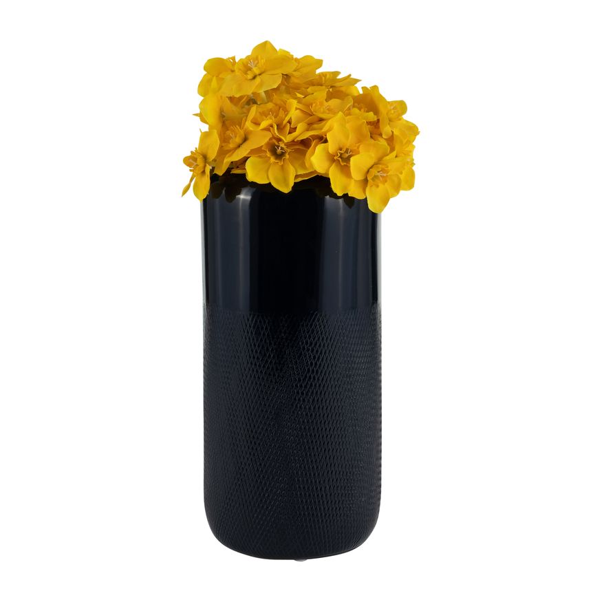 Sagebrook 12" Ceramic Grooved Vase - Navy Blue