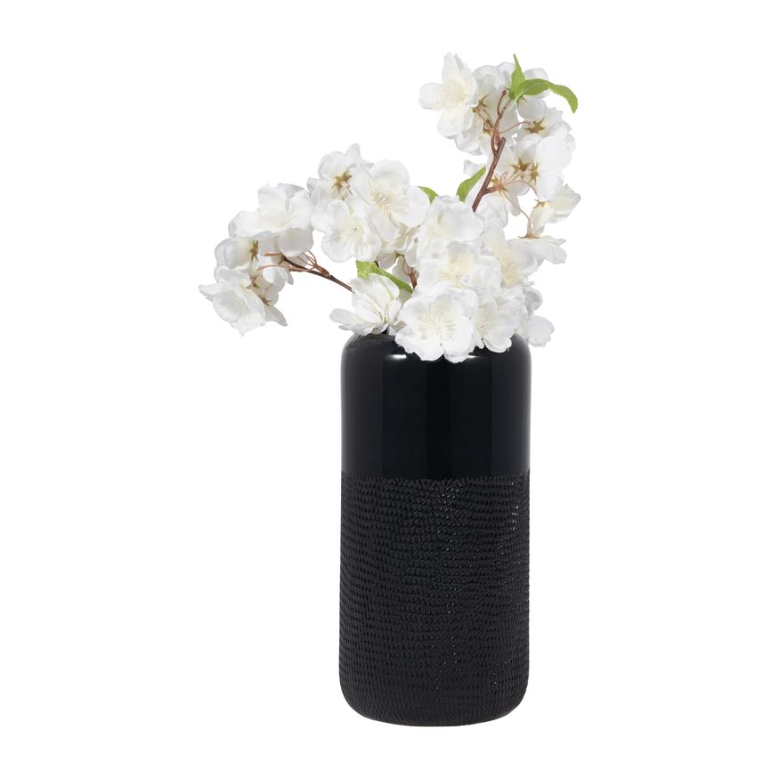 Sagebrook 10" Ceramic Grooved Vase - Black